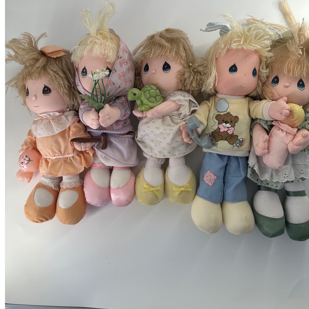 Vintage 1990 Precious Moments Applause Rag Doll Lot of 5 Soft 10-12Inch Dolls